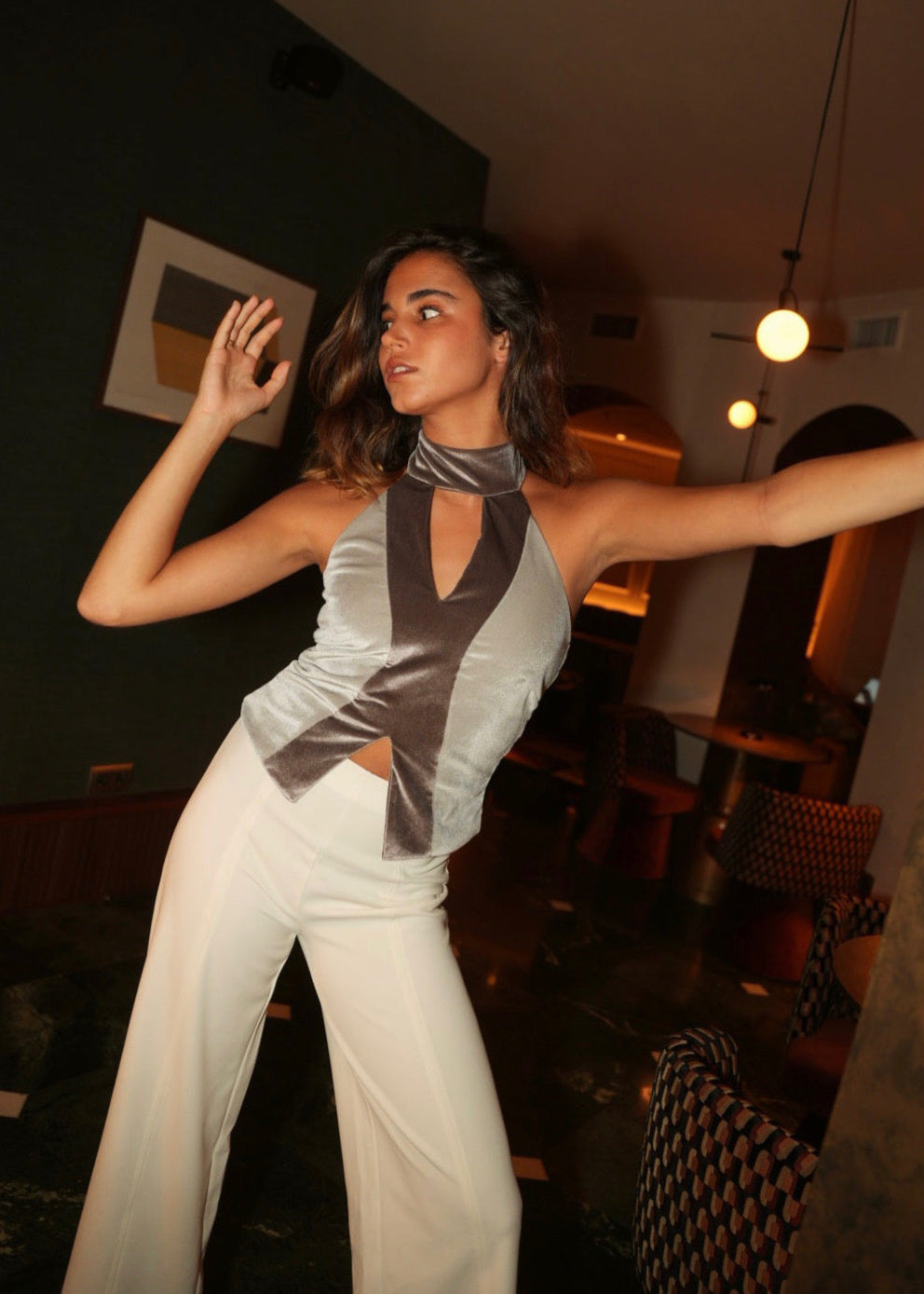 SILVER VELVET TOP